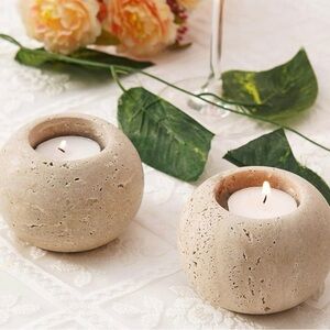 Marble Tealight Candle Holders 3.5 Inch Travertine Votive Candles Holder set 2